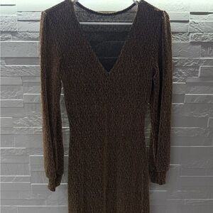 Elegant Brown Long Sleeve Dress